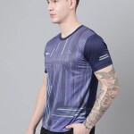 Men's Half Sleeves Sport Printed Gym Navy Blue T-Shirt