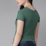 Green Ribbed Fitted Crop Top