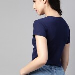 Navy Blue Ribbed Fitted Crop Top