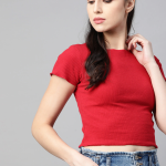 Red Ribbed Fitted Crop Top