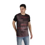 Men's Nylon Sport Wear Strip Design Solid Half Sleeve Regular Fit T-Shirt for Men